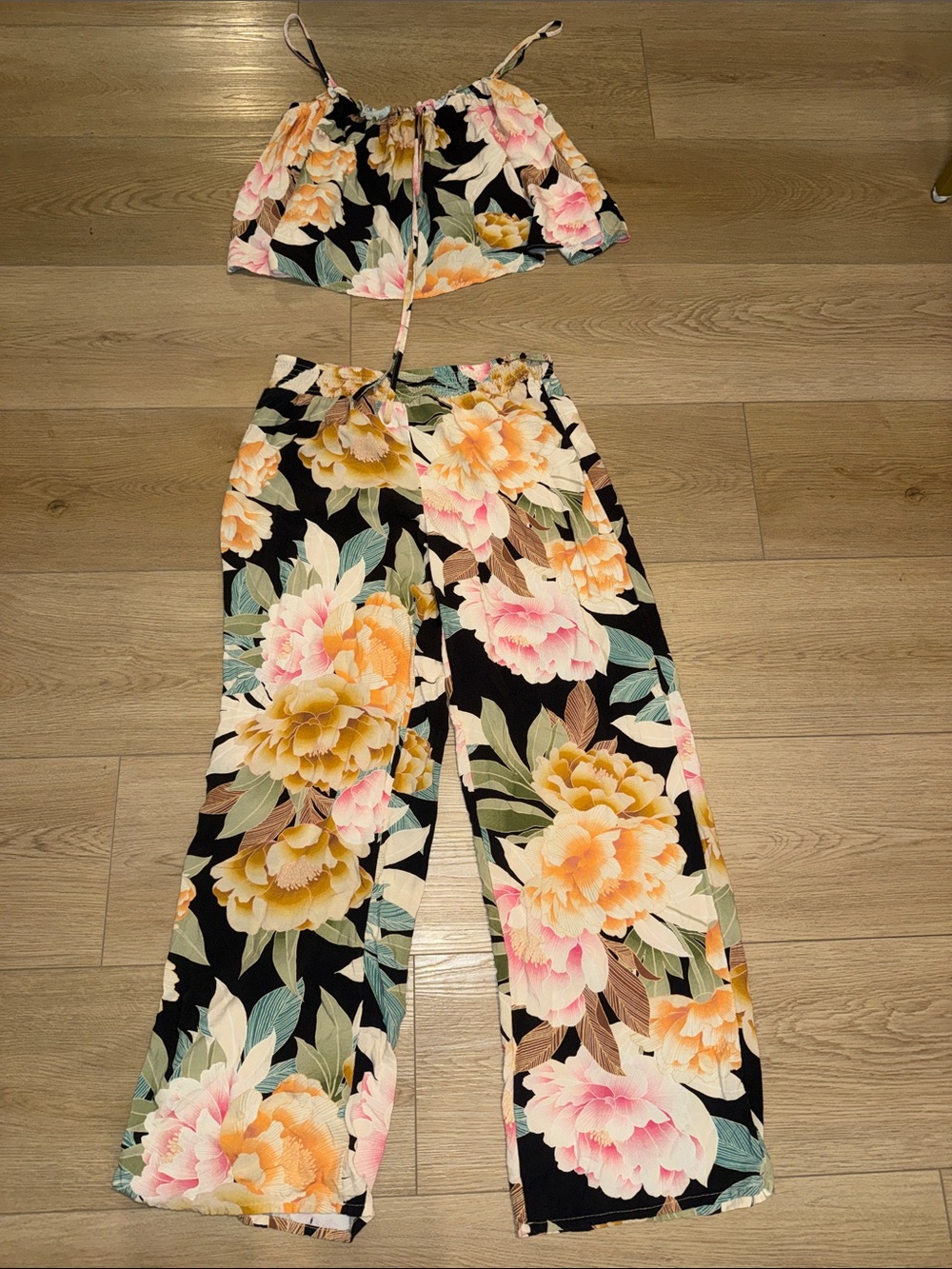 O'Neill Black Floral Wide-Leg Pants Set